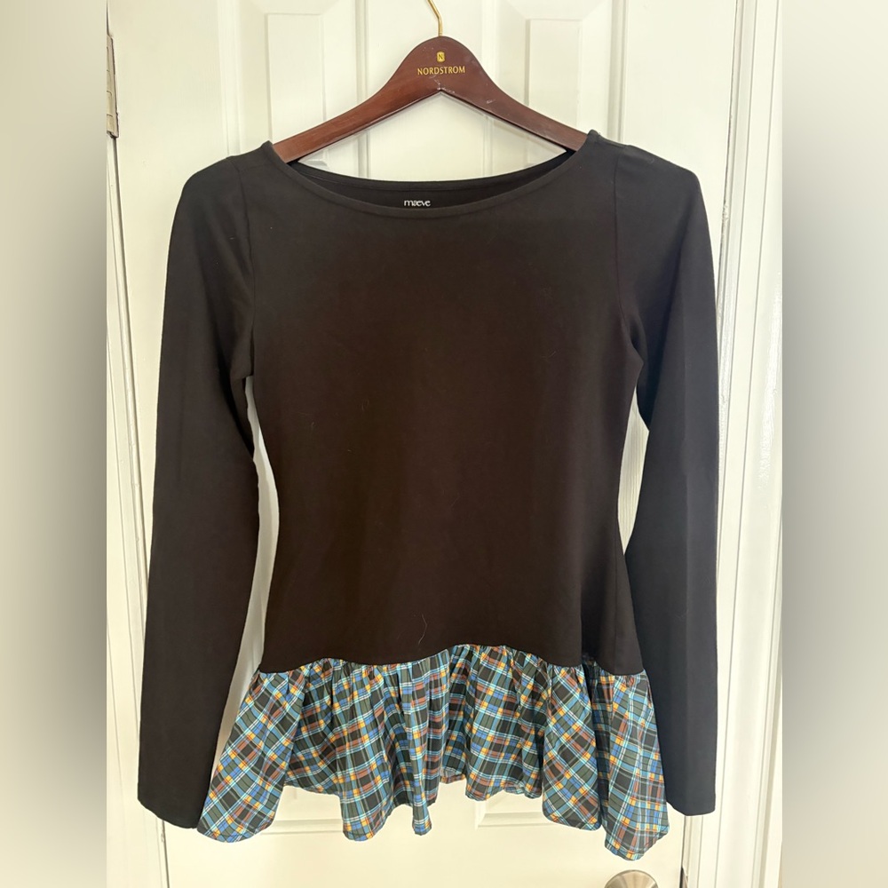 Maeve by Anthropologie Long-Sleeve Peplum Top Round Neck Pullover-Small S